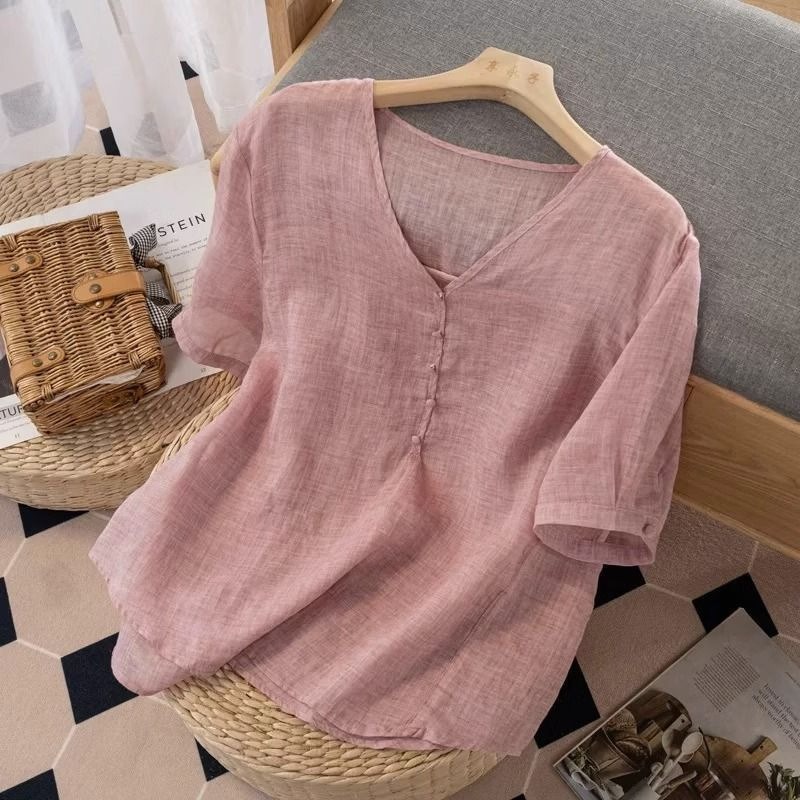 Linen Shirt Breathable - Camiseta de lino para mujer con